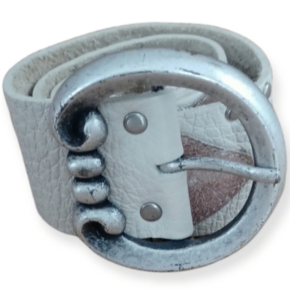 Leather Rock Beige Leather Belt - Picture 3 of 9